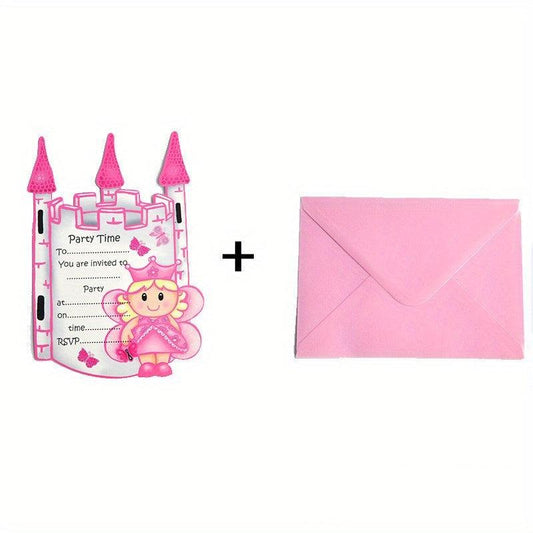 8pcs Pink Princess Birthday Party Invitation Set