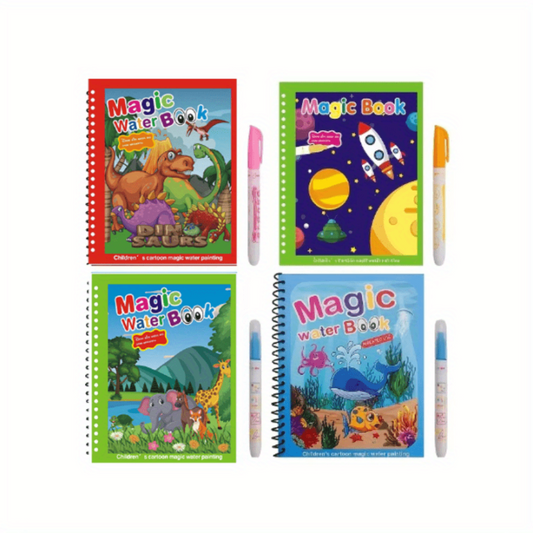 4pcs Magic Painting Books & Pen Set for Kids Reusable Drawing Book