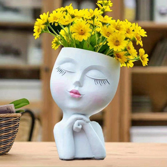 Resin Facial Vase for Home Office and Garden