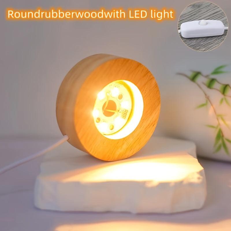 LED Wood Lamp DIY Night Light Crystal Glass Base Switch Log Lamp USB Display