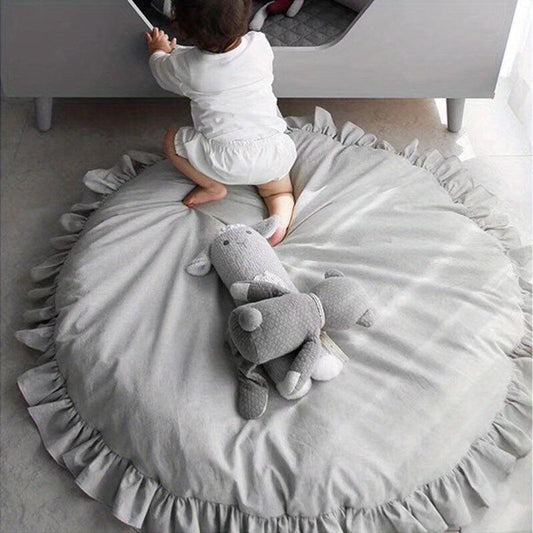 Baby Cotton Play Mat Round Ruffled Cushion Soft Breathable Crawling Pad