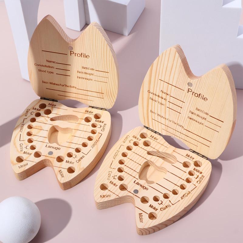 Wooden Baby Tooth Storage Box Organizer