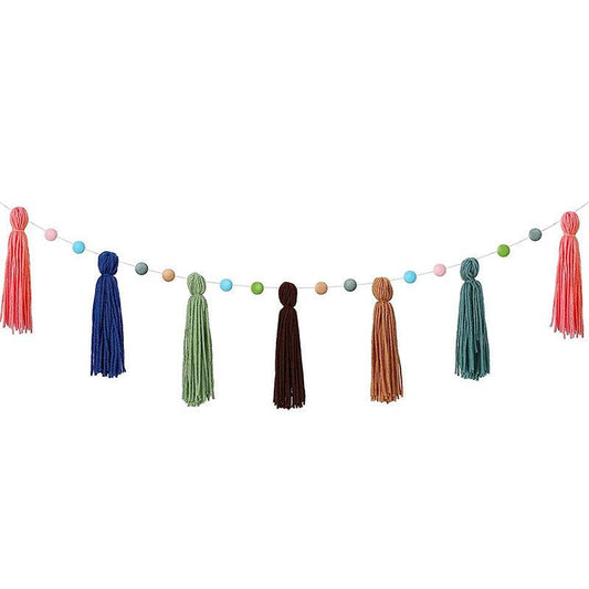 1pc Colorful Rainbow Tassel Garland Pompom Garland Bohemian Tassel Garland