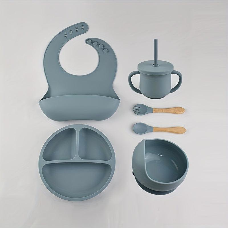 Baby Silicone Tableware 6pcs Set Divided Dinner Plate