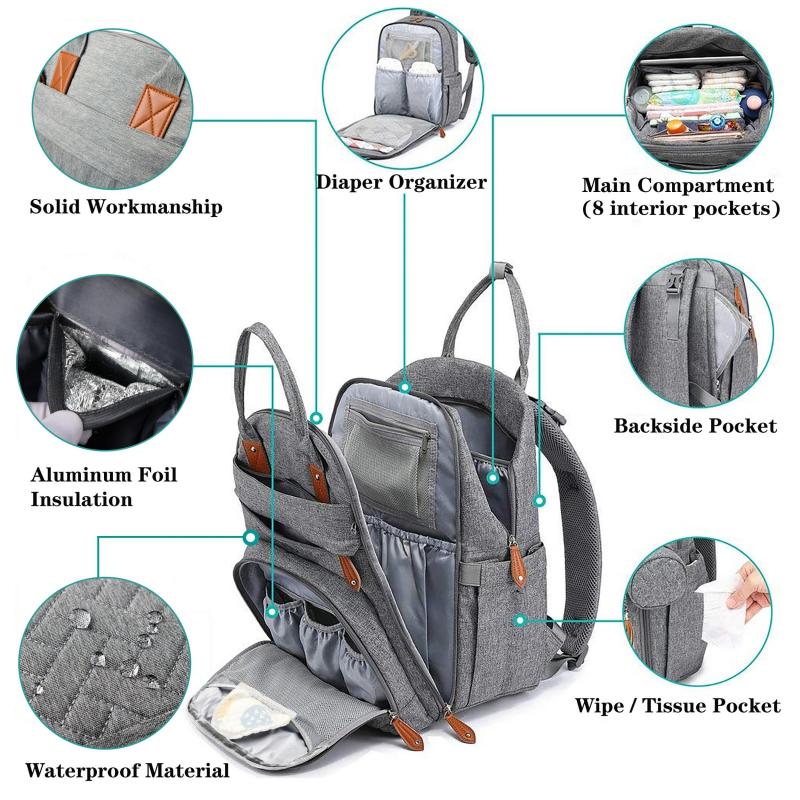 Waterproof Diaper Bag Backpack with Changing Pad and Stroller Straps