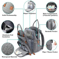 Waterproof Diaper Bag Backpack with Changing Pad and Stroller Straps