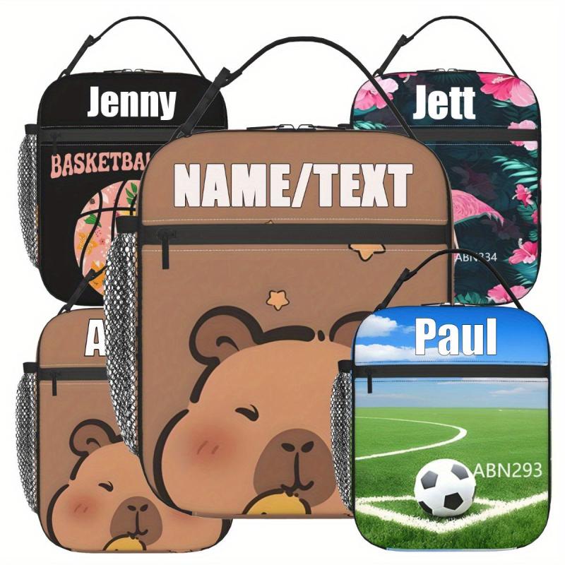 Personalized Capybara & Duck Print Lunch Tote Bag Insulated Lunch Box