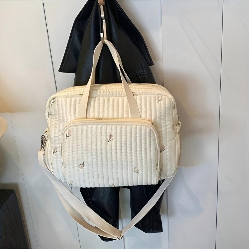 Large Capacity Quilted Diaper Bag with Insulated Compartments