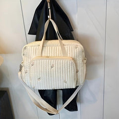Large Capacity Quilted Diaper Bag with Insulated Compartments