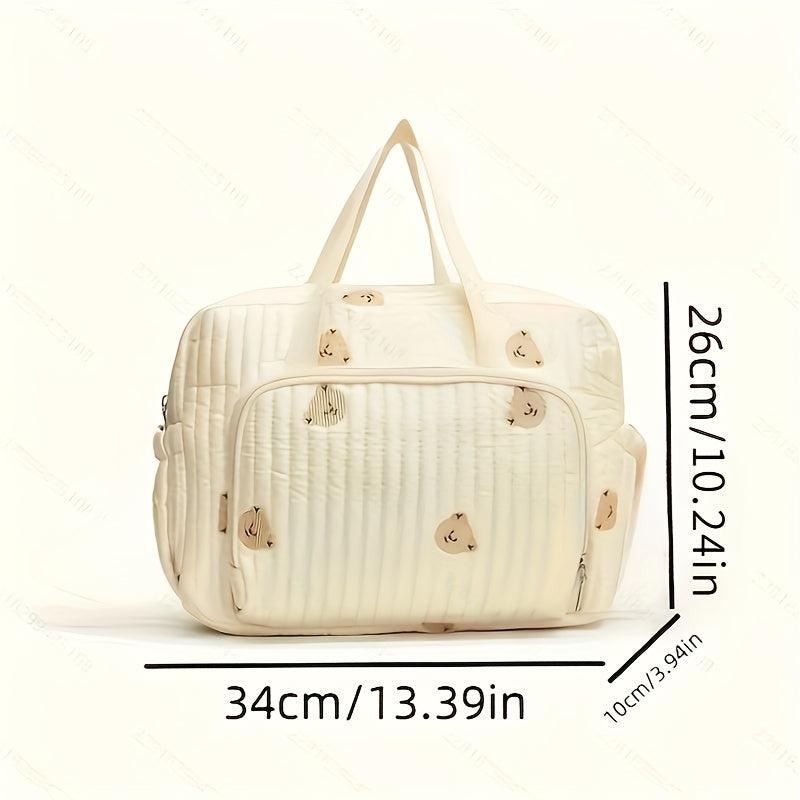 Large Capacity Quilted Diaper Bag with Insulated Compartments