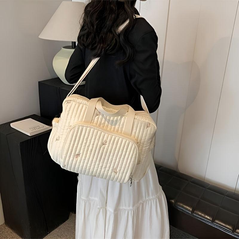 Large Capacity Quilted Diaper Bag with Insulated Compartments