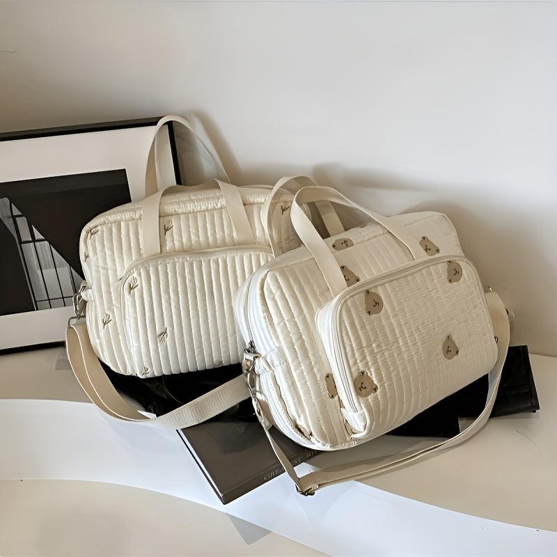 Large Capacity Quilted Diaper Bag with Insulated Compartments