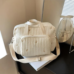Large Capacity Quilted Diaper Bag with Insulated Compartments