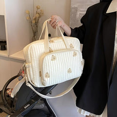 Large Capacity Quilted Diaper Bag with Insulated Compartments