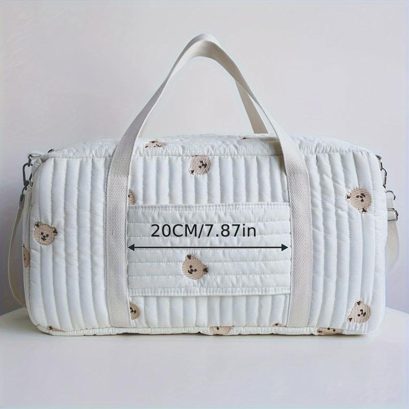 Bear Embroidered Travel Tote Bag Lightweight Polyester Fits Suitcase Portable