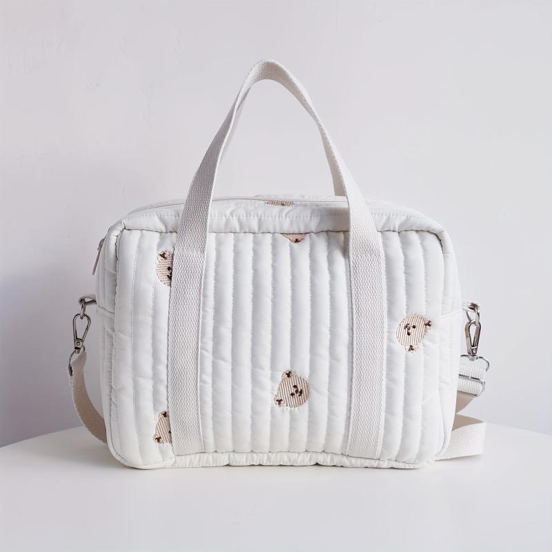 Bear Embroidered Travel Tote Bag Lightweight Polyester Fits Suitcase Portable