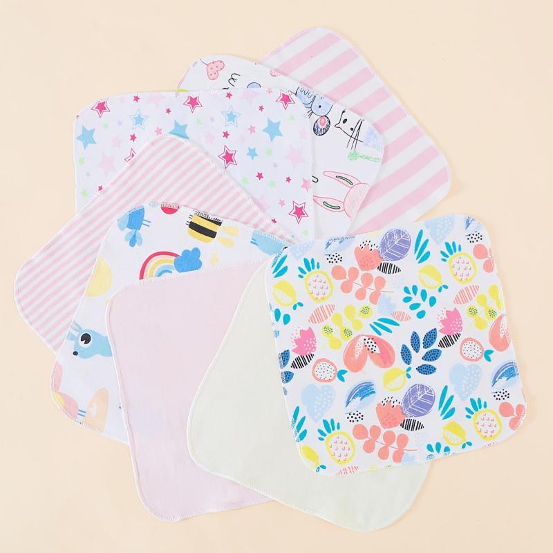8pcs Soft Feeding Nursing Towels, Pastel Star & Floral Designs