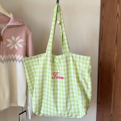 Checkered Embroidered Letter Tote Bag Large Capacity Mommy Bag