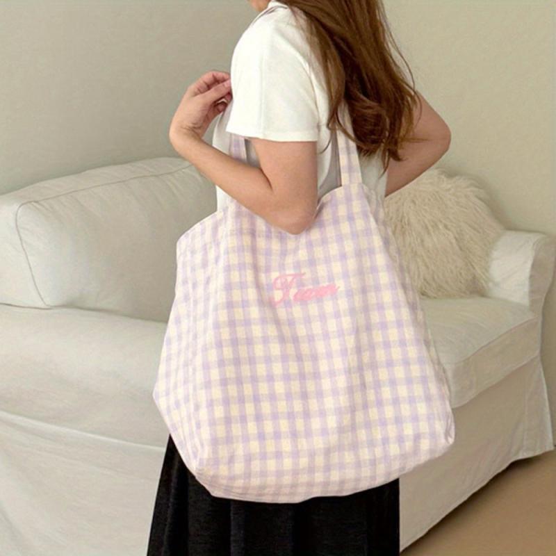 Checkered Embroidered Letter Tote Bag Large Capacity Mommy Bag