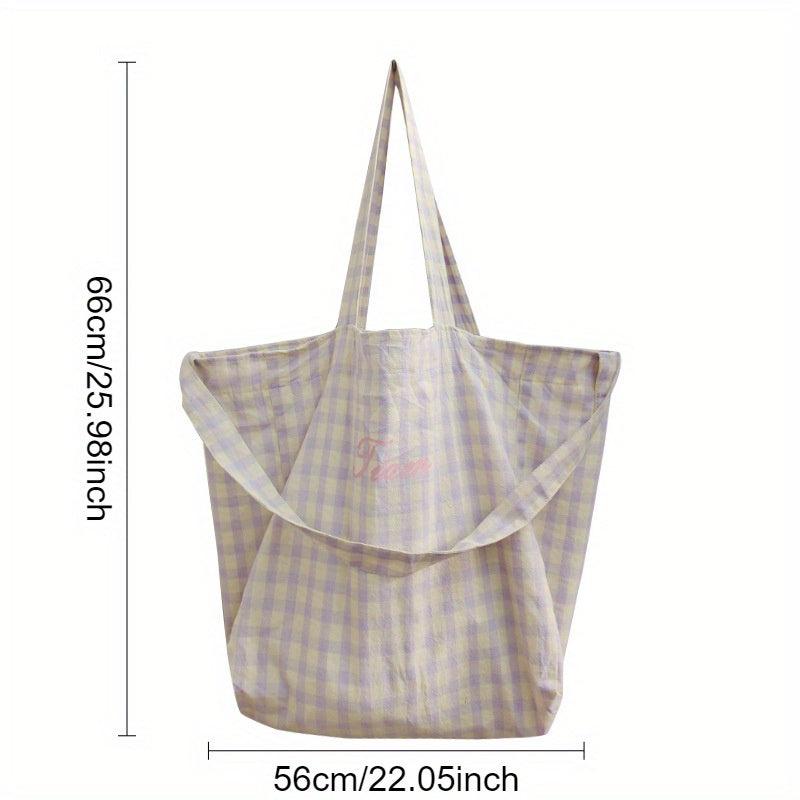 Checkered Embroidered Letter Tote Bag Large Capacity Mommy Bag