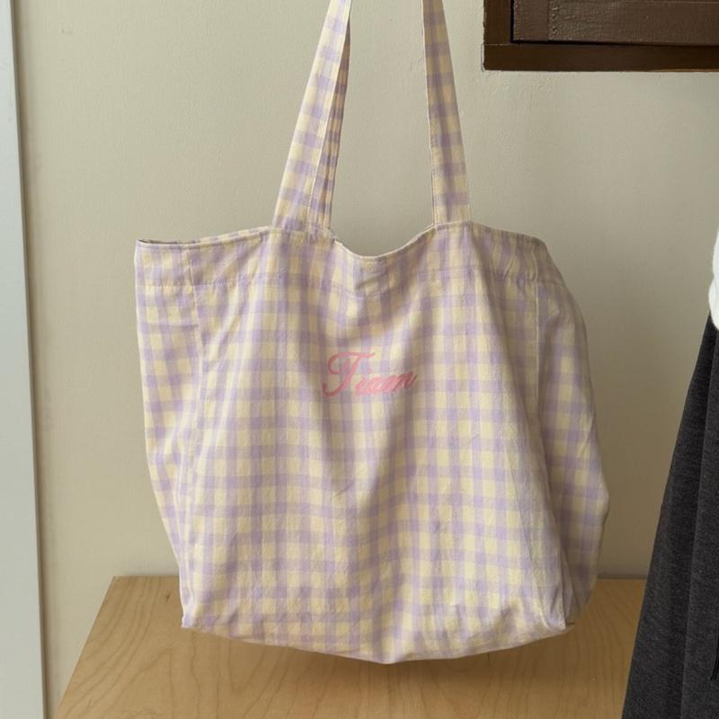 Checkered Embroidered Letter Tote Bag Large Capacity Mommy Bag