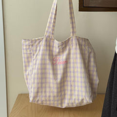 Checkered Embroidered Letter Tote Bag Large Capacity Mommy Bag