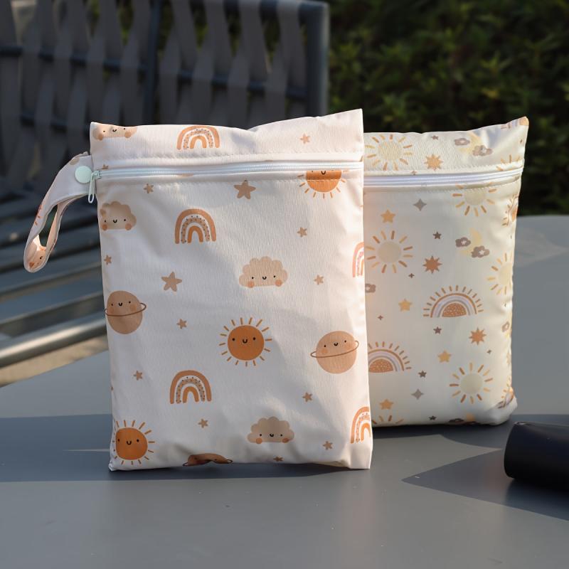 2pcs Reusable Wet Bag Set for Kids with Fun Sun & Cloud Designs