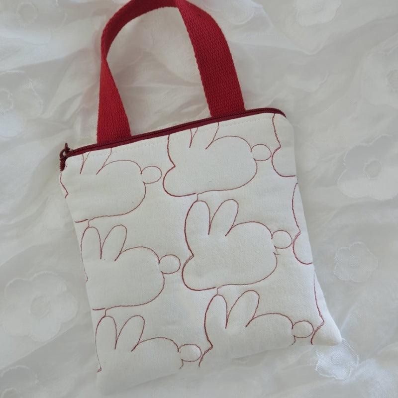 Adorable Bunny Print Diaper Changing Bag with Red Trim