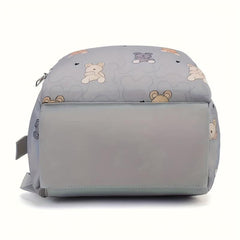 Stylish Gray Diaper Bag with Bear and Cloud Design