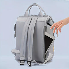 Stylish Gray Diaper Bag with Bear and Cloud Design
