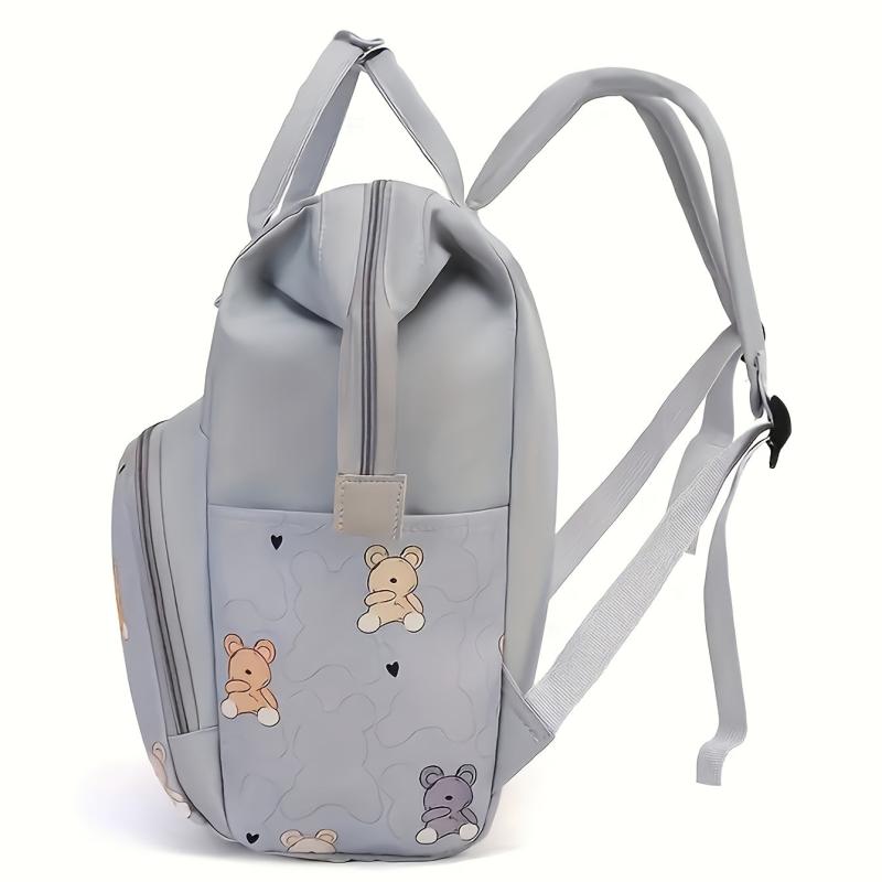 Stylish Gray Diaper Bag with Bear and Cloud Design