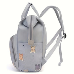 Stylish Gray Diaper Bag with Bear and Cloud Design