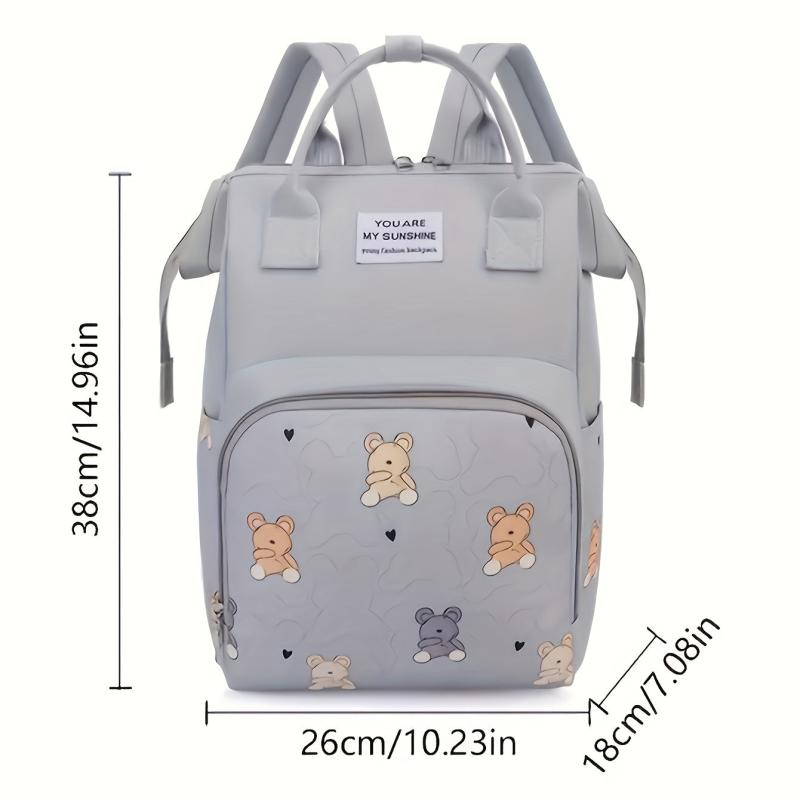 Stylish Gray Diaper Bag with Bear and Cloud Design