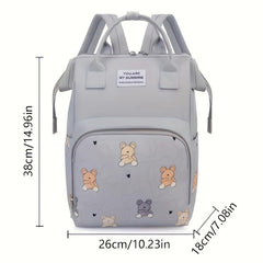 Stylish Gray Diaper Bag with Bear and Cloud Design