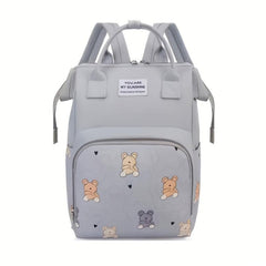 Stylish Gray Diaper Bag with Bear and Cloud Design