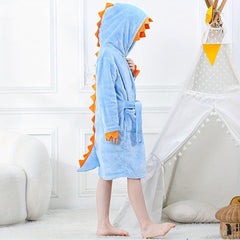 Soft Flannel Dinosaur Bathrobe for Kids Green Long Sleeves Cozy Polyester