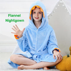 Soft Flannel Dinosaur Bathrobe for Kids Green Long Sleeves Cozy Polyester