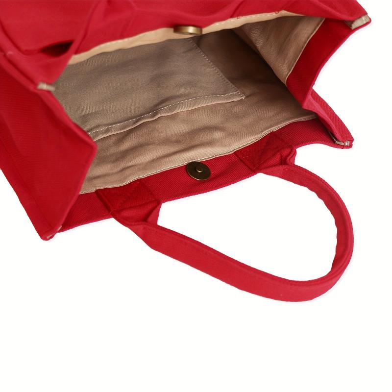 Stylish Red Navy Yellow Canvas Tote Bag with Multiple Compartments