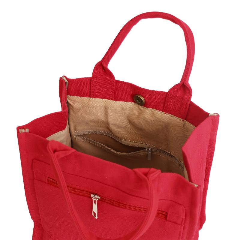 Stylish Red Navy Yellow Canvas Tote Bag with Multiple Compartments