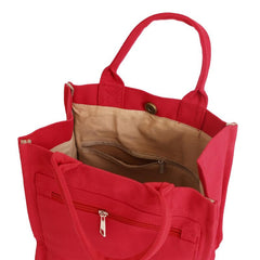 Stylish Red Navy Yellow Canvas Tote Bag with Multiple Compartments