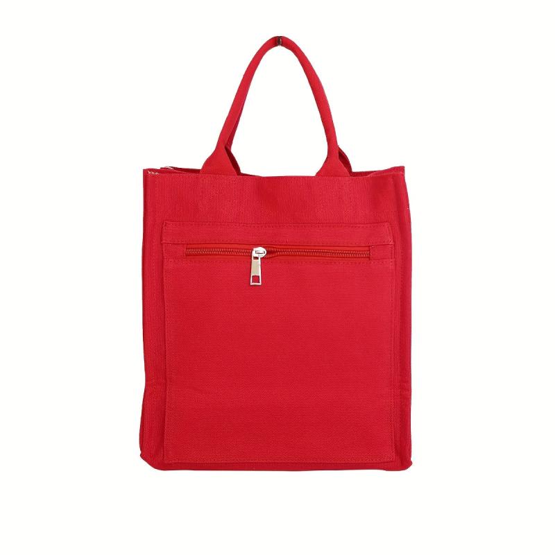 Stylish Red Navy Yellow Canvas Tote Bag with Multiple Compartments