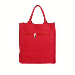 Stylish Red Navy Yellow Canvas Tote Bag with Multiple Compartments