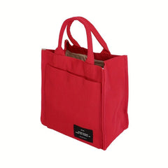 Stylish Red Navy Yellow Canvas Tote Bag with Multiple Compartments