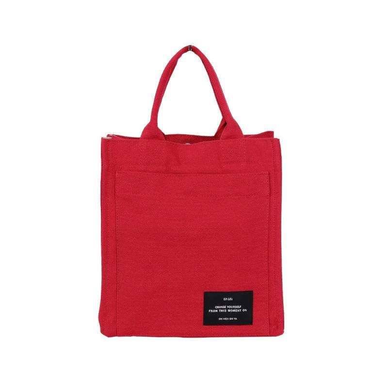 Stylish Red Navy Yellow Canvas Tote Bag with Multiple Compartments