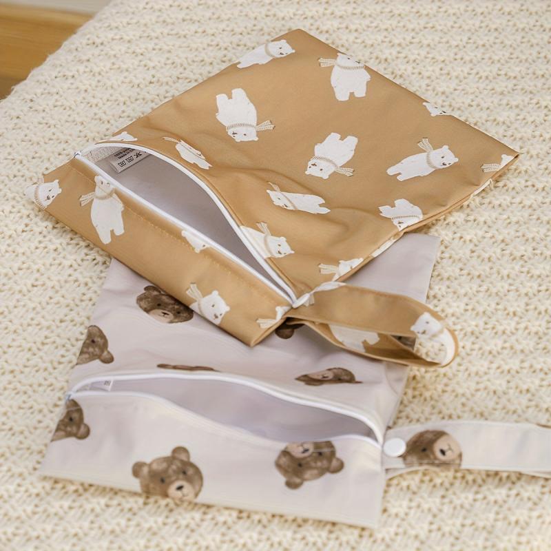 2pcs Bear & Bunny Print Wet Bags Reusable Organizer for Swimming Diape
