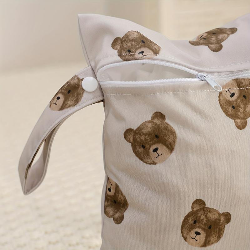 2pcs Bear & Bunny Print Wet Bags Reusable Organizer for Swimming Diape