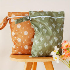 2pcs Reusable Wet Dry Bags 25 4x35 Nappy Changing Pouches Sun & Cactus Patterns
