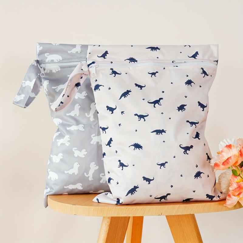 2pcs Reusable Wet Dry Bags 25 4x35 Nappy Changing Pouches Sun & Cactus Patterns