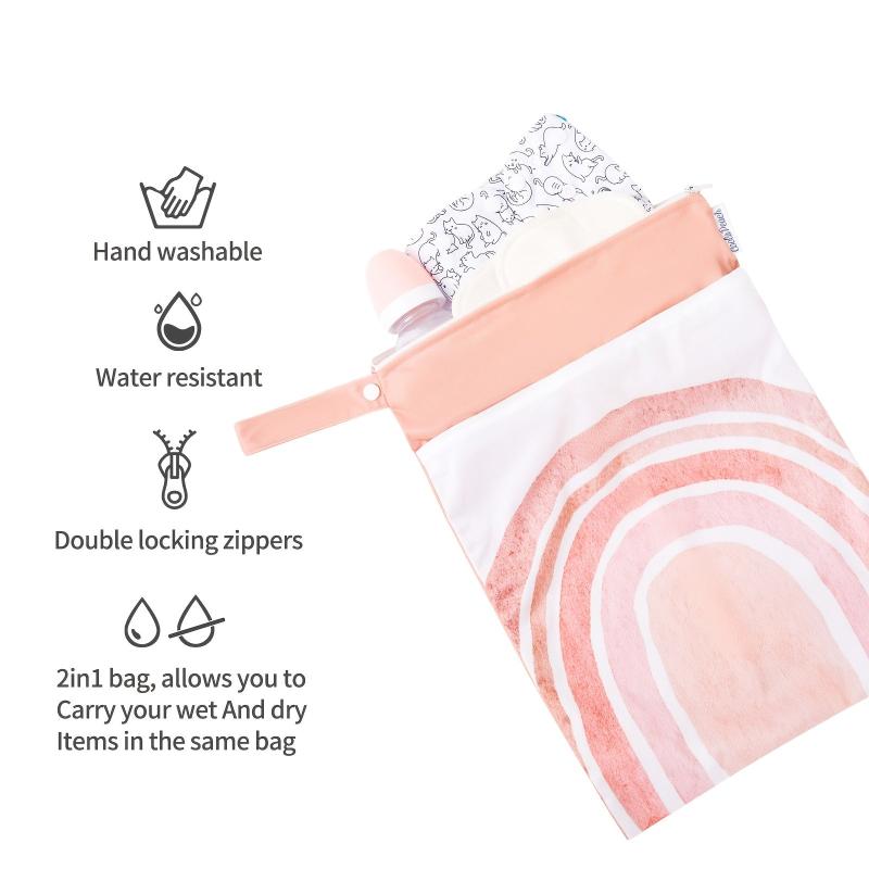 2pcs Large Diaper Wet Dry Storage Bags 30x40cm Double Zipper Printed