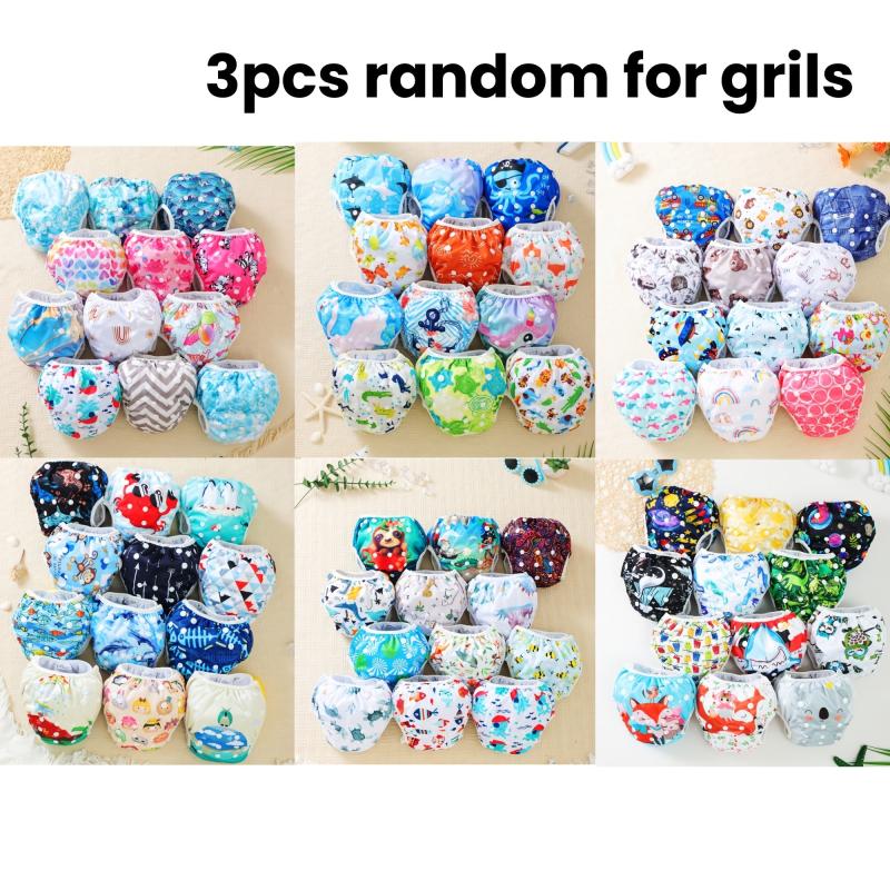 3pcs 5pcs Random Prints Kids Cloth Swim Diapers Reusable